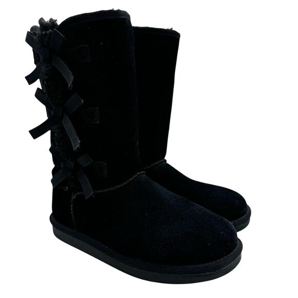 Koolaburra by UGG Victoria Tall Girls Bow Detail Tall Suede Boots Black Size 5 - Picture 2 of 11